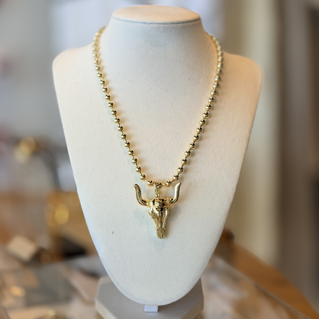 Luxe Bull Skull Pendant Necklace
