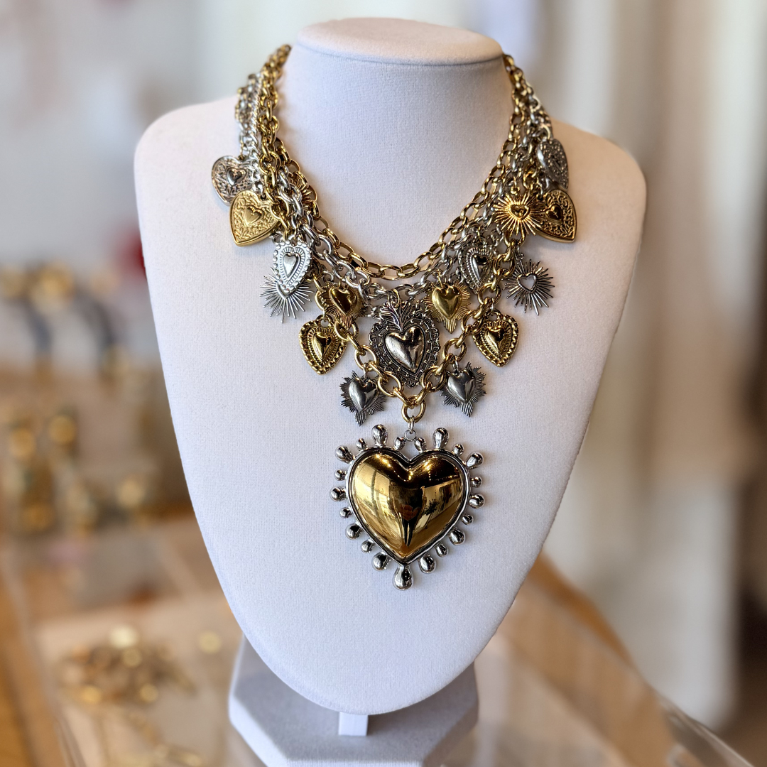 Multi-Chain Sacred Heart Statement Necklace