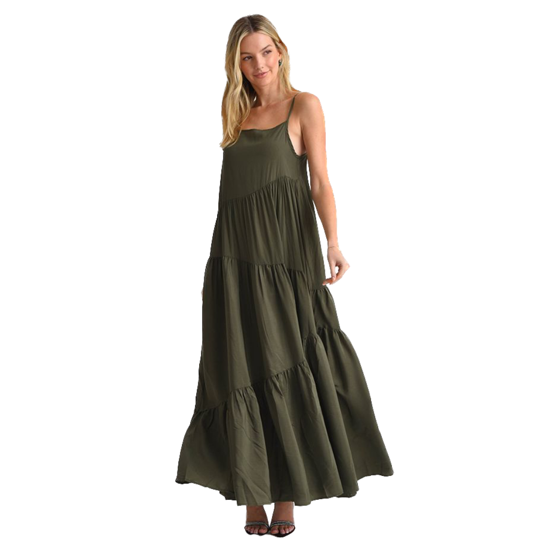 Vestido largo de tiros verde