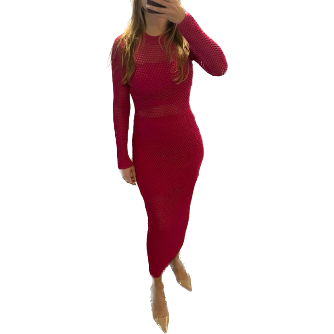 Vestido de malla manga larga