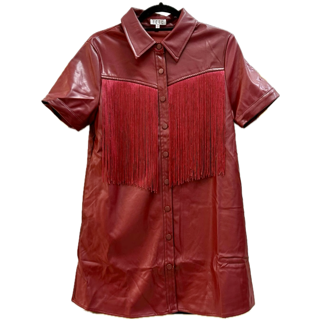 Vestido de cuerina y flecos