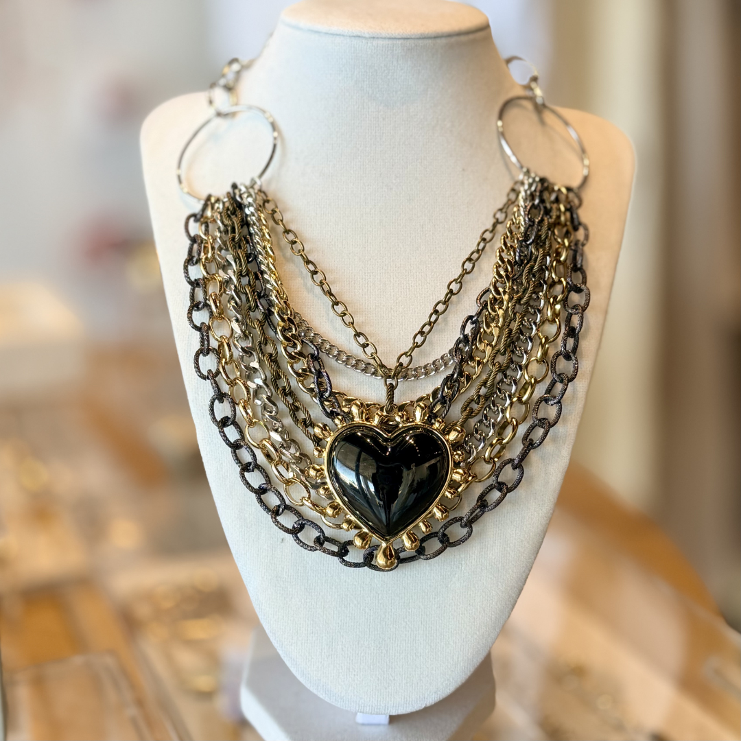 Midnight Heart Layered Statement Necklace