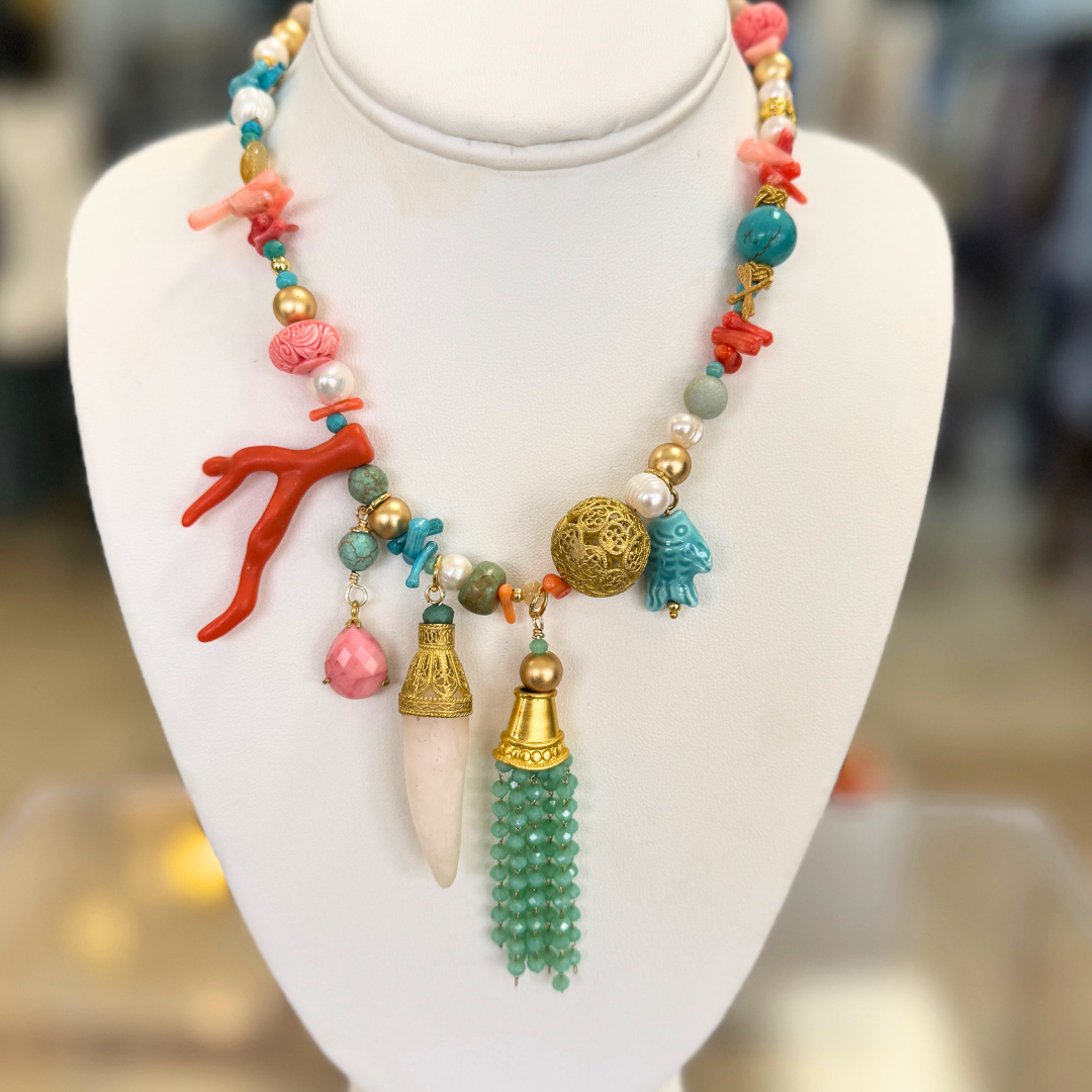 Collar turquesa perla coral cuerno