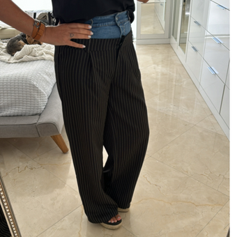 Pantalón con pretina de jean y tela a rayas
