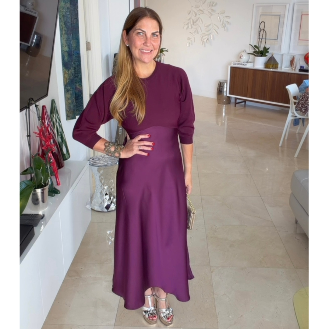 Vestido de suéter y seda manga larga