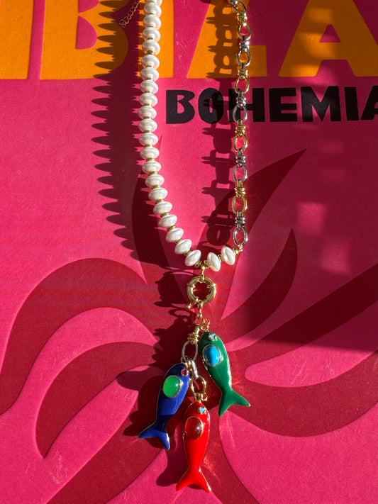 Collar de peces perla y cadena