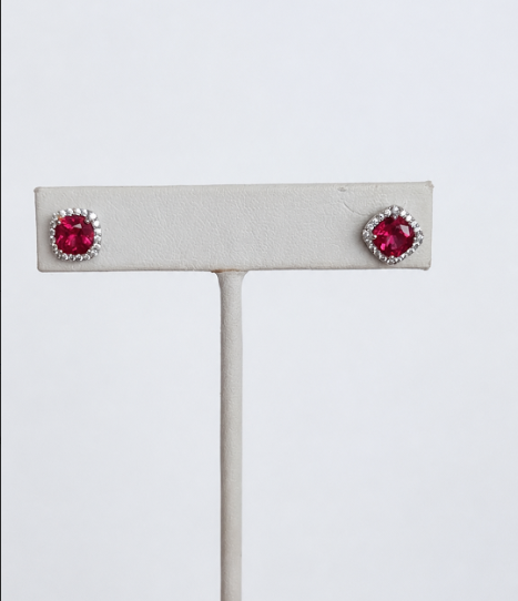 Ruby Halo Stud Earrings