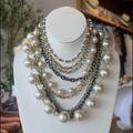 Layered Pearl & Chain Statement Necklace