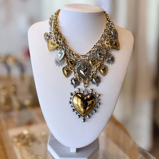 Multi-Chain Sacred Heart Statement Necklace