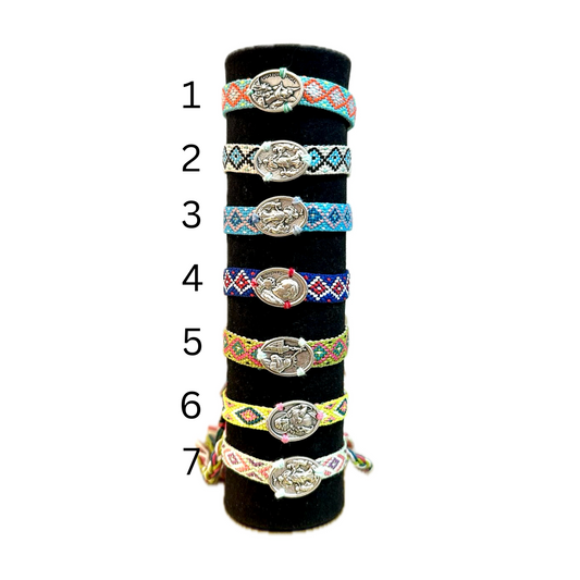 Woven bracelet with images of saints