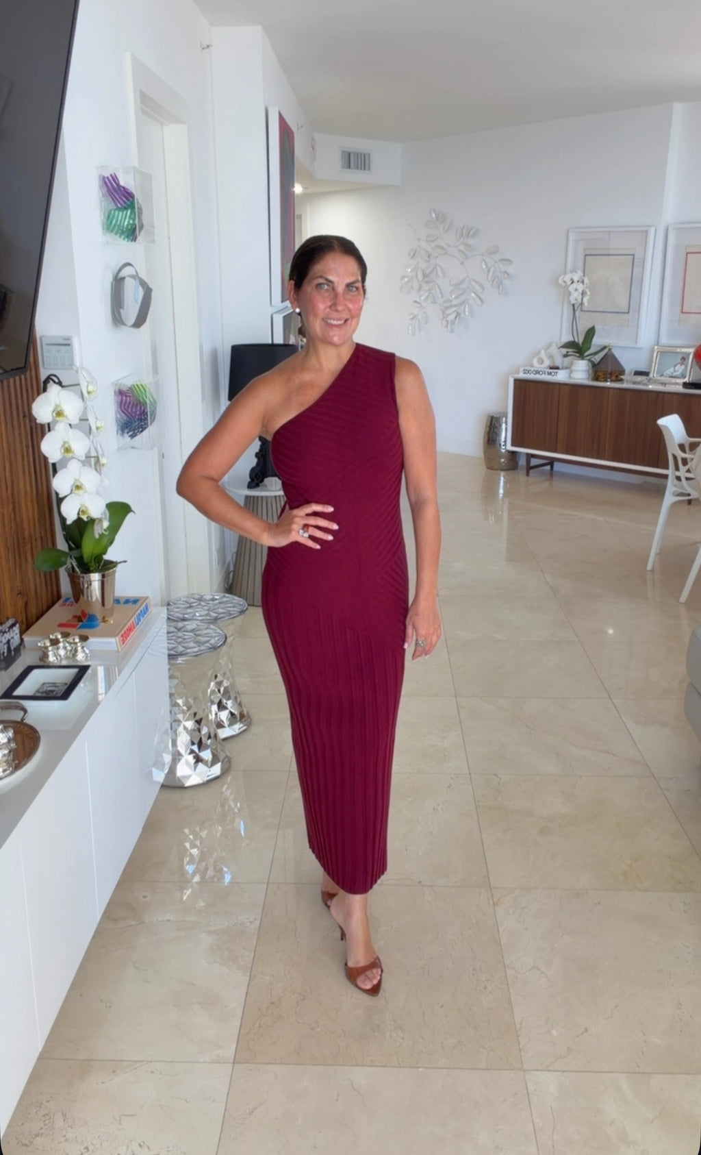 Elegant One-Shoulder Ribbed Midi Dress | PS Showroom