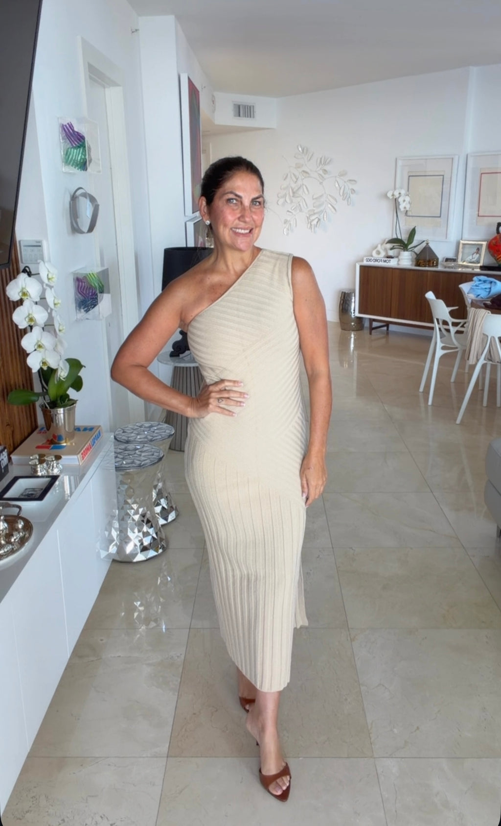 Elegant One-Shoulder Ribbed Midi Dress | PS Showroom