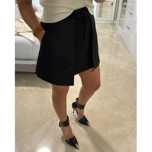 Short silk and gabardine skirt