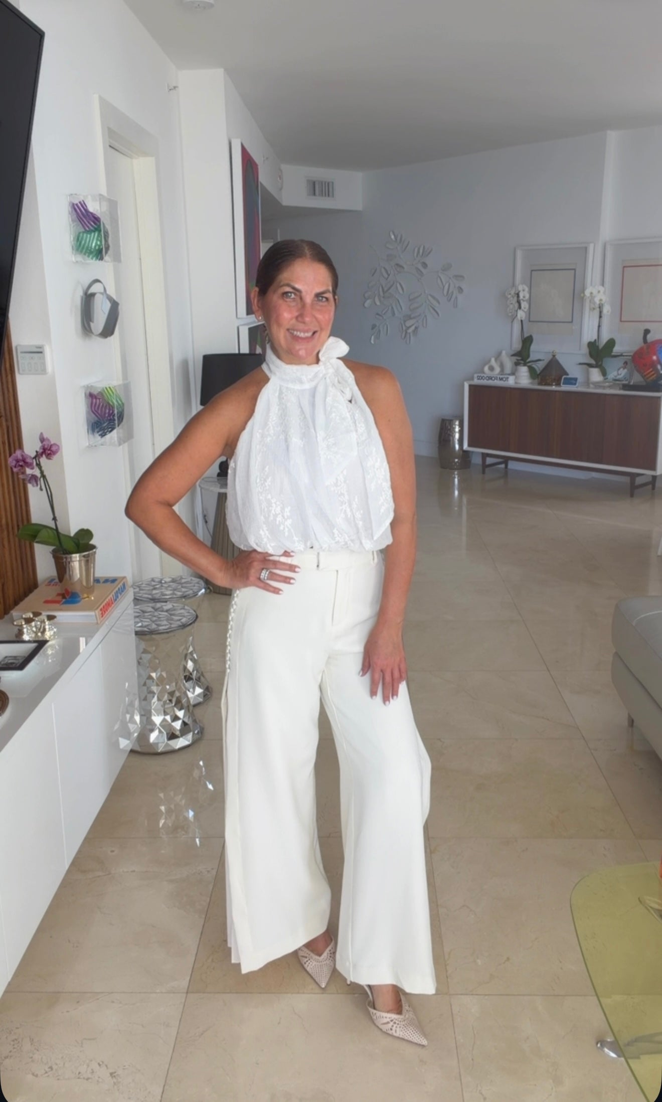 Ivory Side Button Trousers