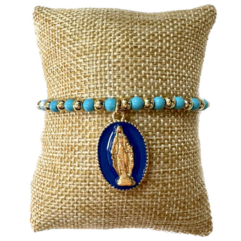 Pulsera dorada y medalla de Virgen esmaltada