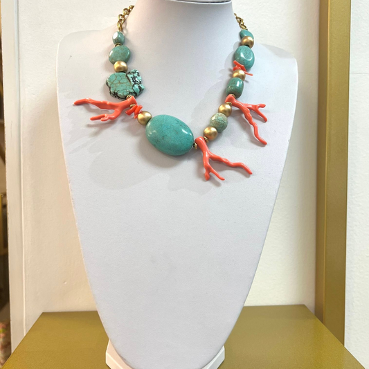 Genuine turquoise and coral necklace (mod 1)