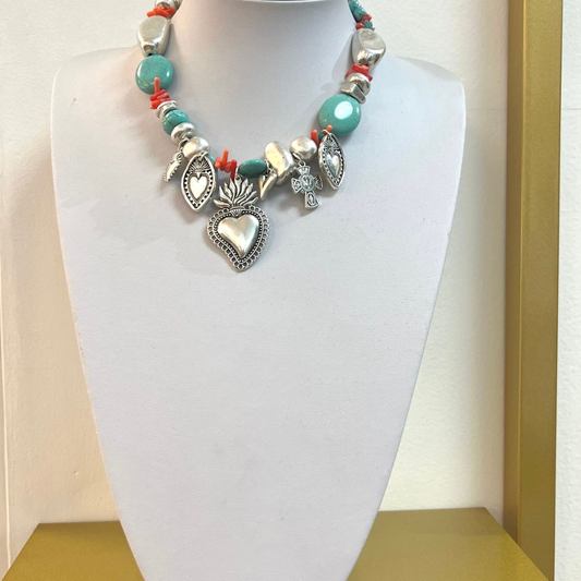 Genuine turquoise and coral necklace (mod 2)