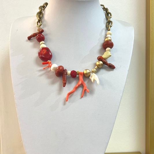 Genuine Coral and Mother of Pearl Necklace (mod 2)