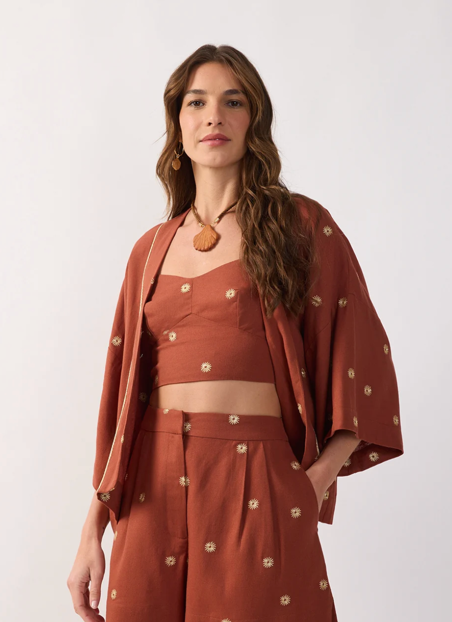 Brown lurex linen set