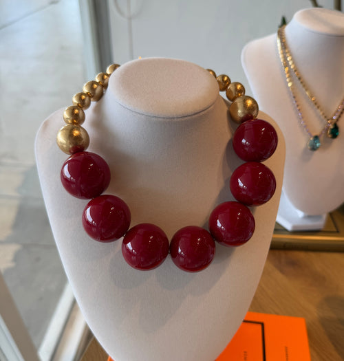 Bellissima statement necklace with oversized glossy beads and gold-tone accents PS Showroom