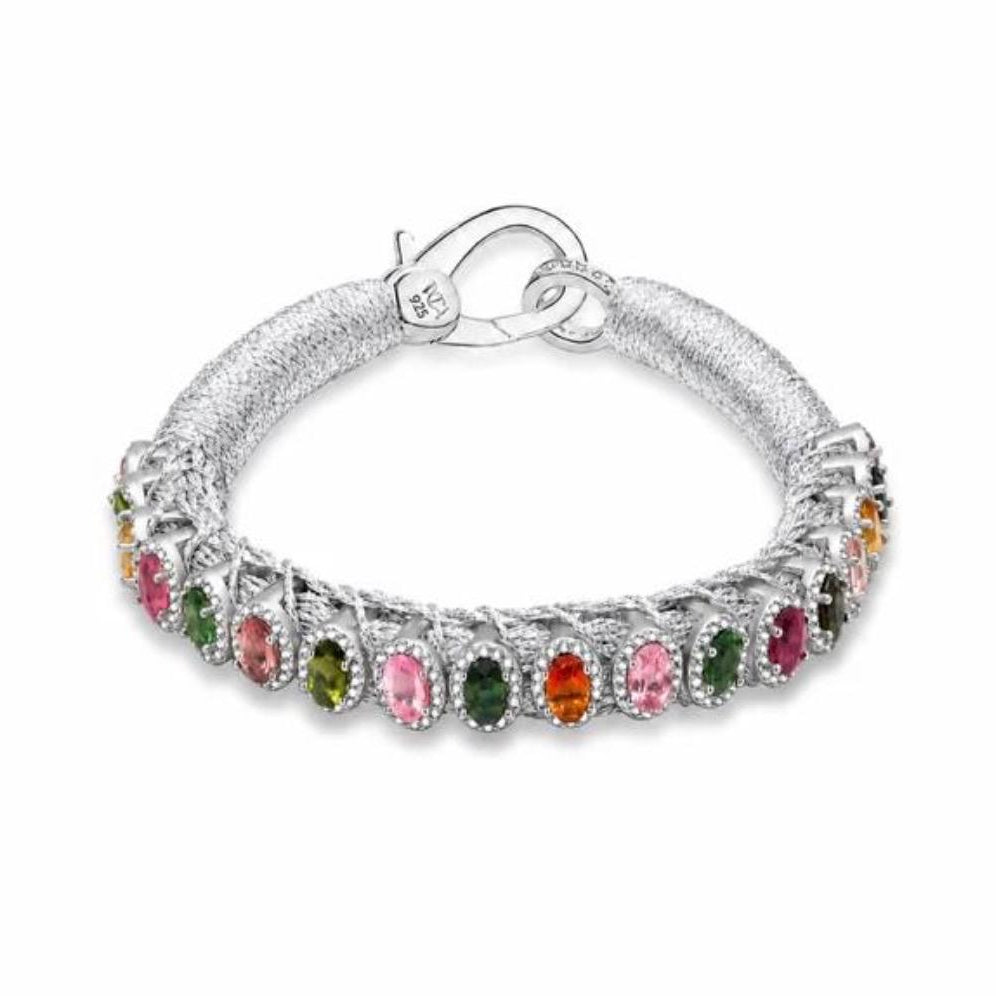 Italian 925 sterling silver bracelet with multicolor tourmaline gemstones and diamond accents PS Showroom