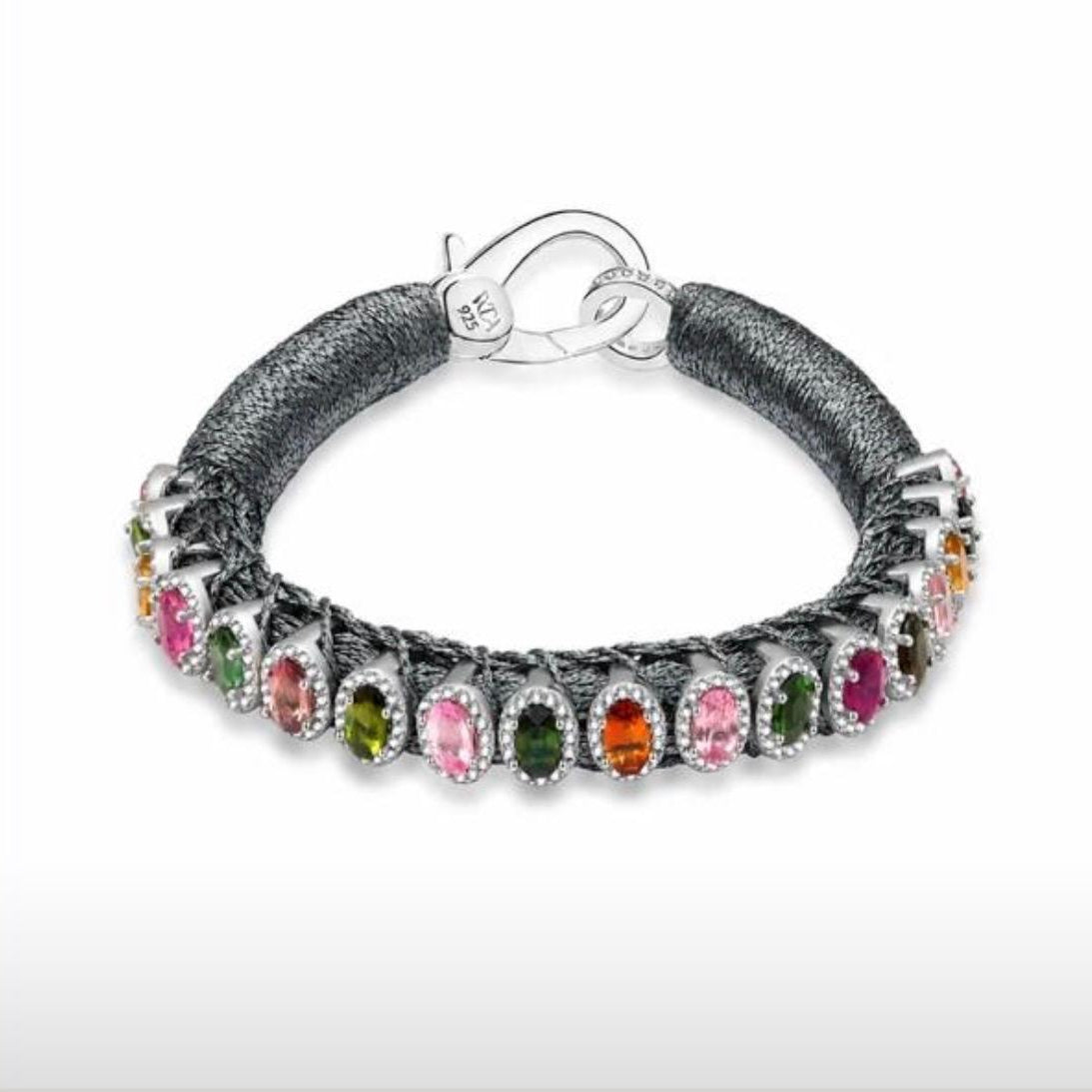 Italian 925 sterling silver bracelet with multicolor tourmaline gemstones and diamond accents PS Showroom