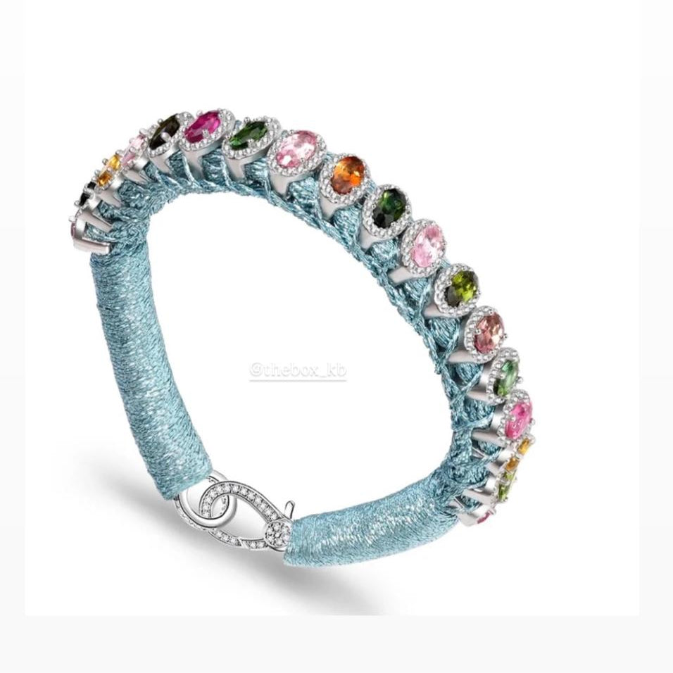 Italian 925 sterling silver bracelet with multicolor tourmaline gemstones and diamond accents PS Showroom