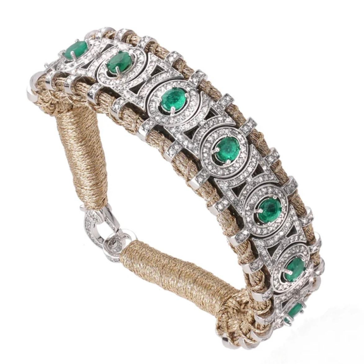 Italian 925 sterling silver woven bracelet with oval gemstones and diamond accents PS Showroom