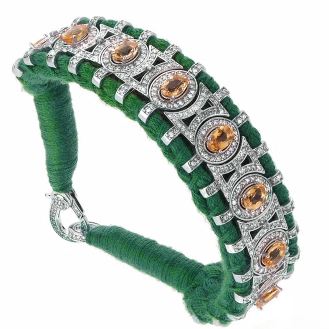 Italian 925 sterling silver woven bracelet with oval gemstones and diamond accents PS Showroom