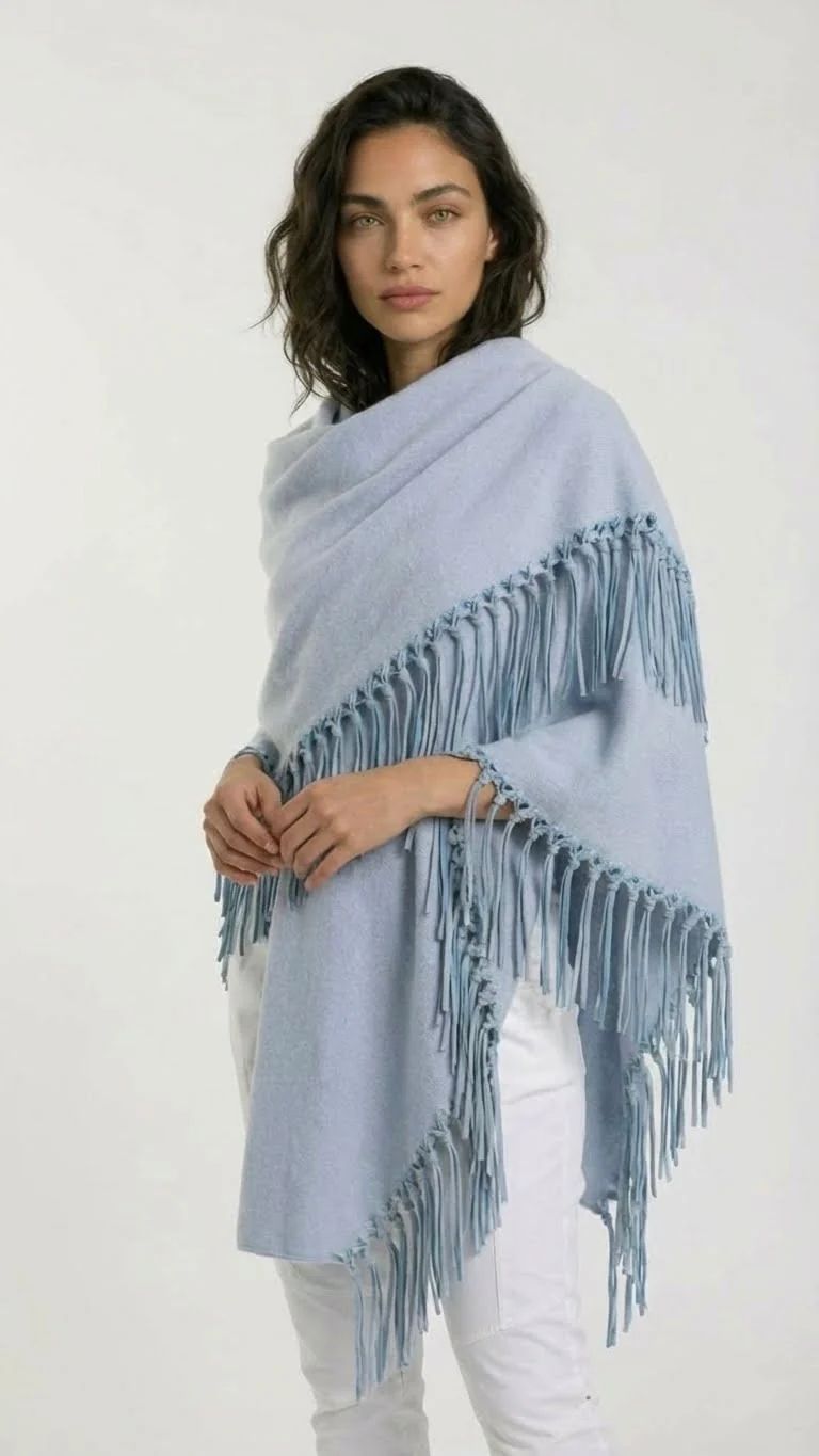 Jasmine Pashmina with Leather fringes Handmade