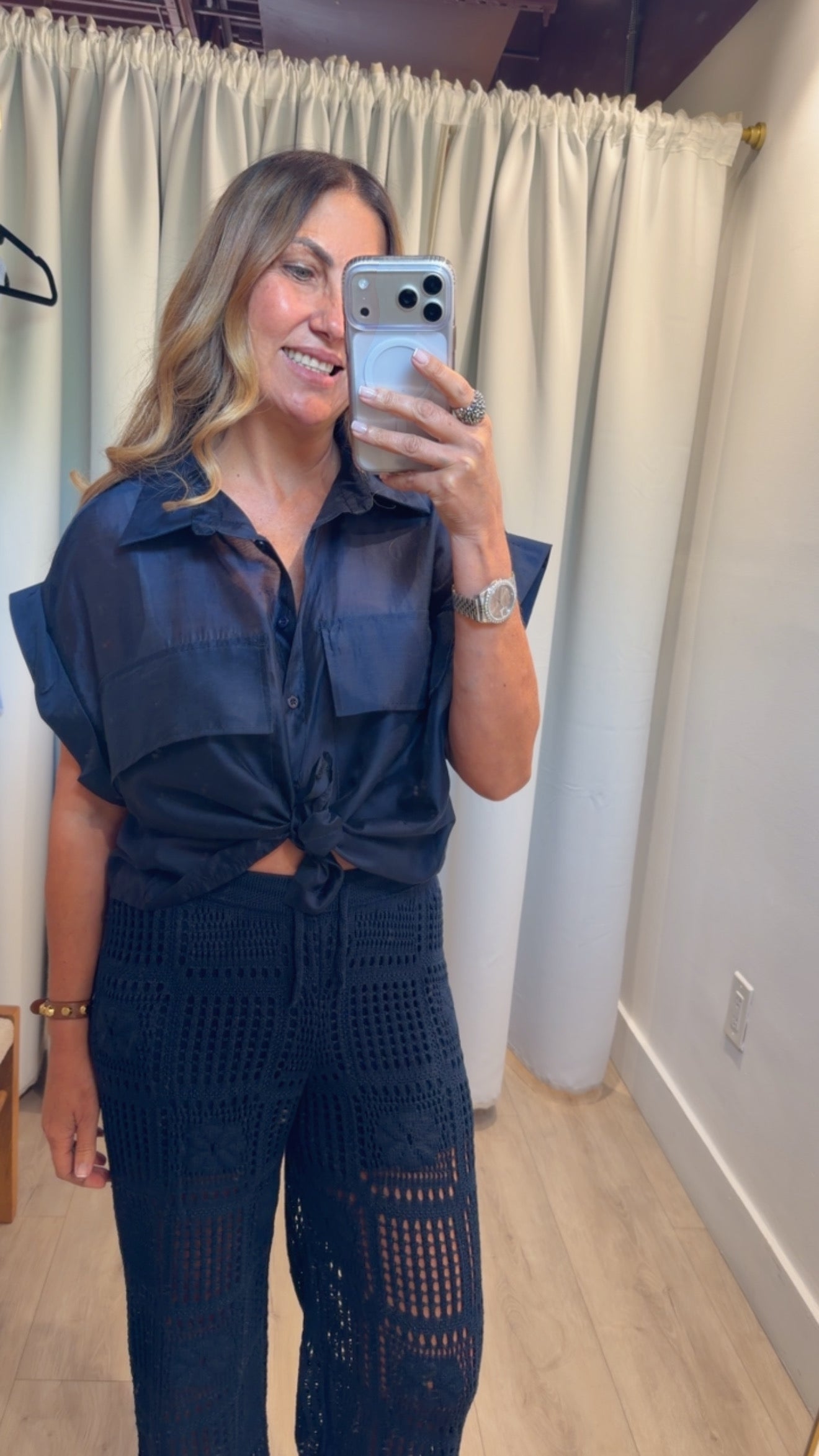 Blusa de organza manga corta