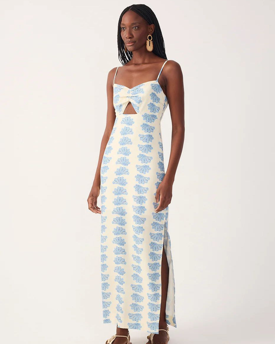 Off-White Acuario Side slit Linen Maxi dress