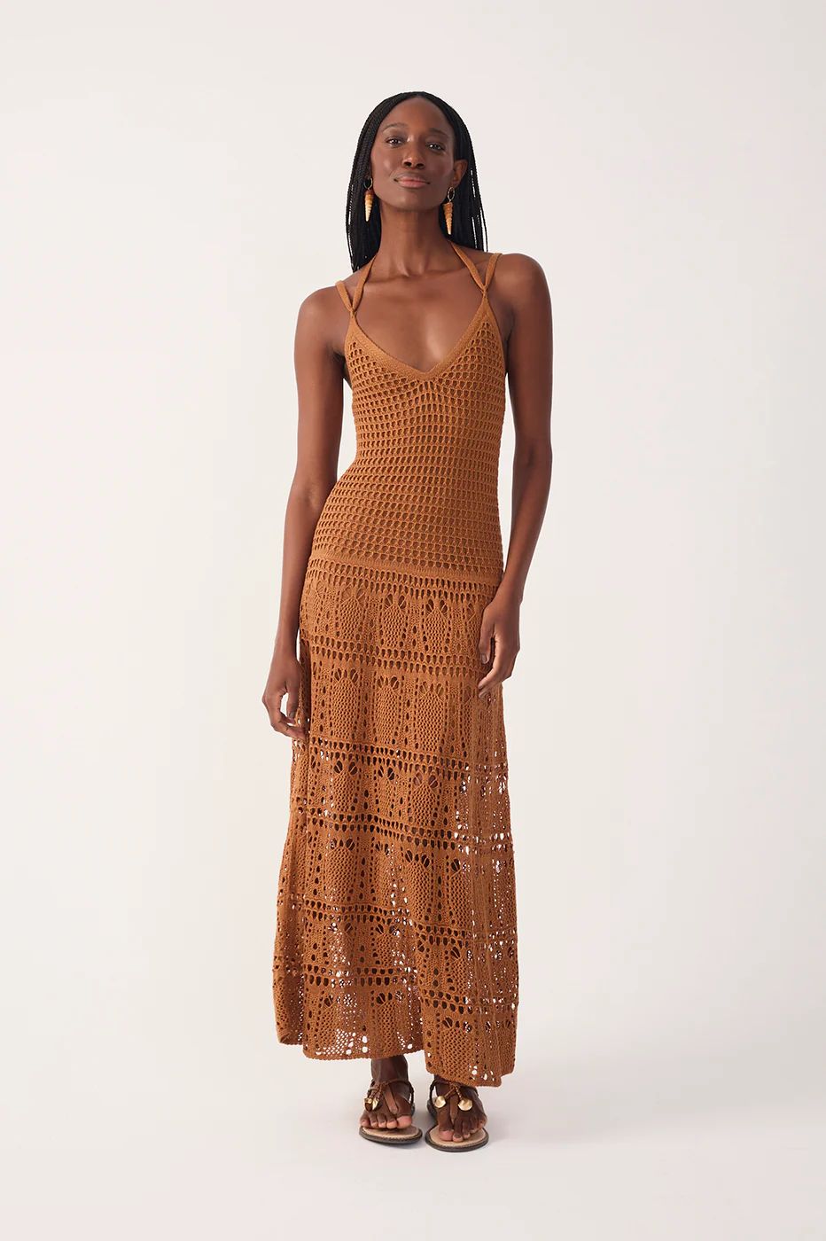 V Neck Open Tricot Maxi Dress