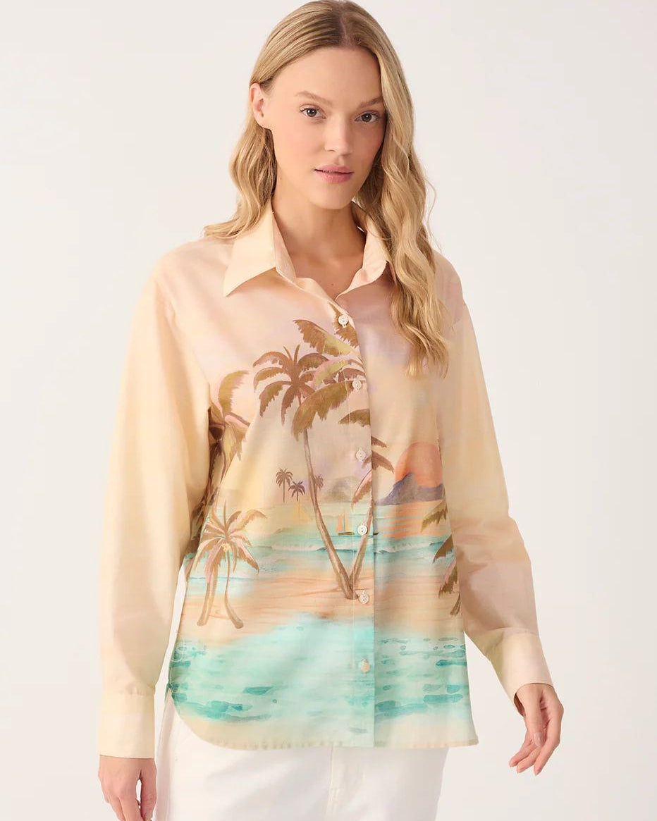 Beige Veranil Collared Buttoned Cotton Shirt