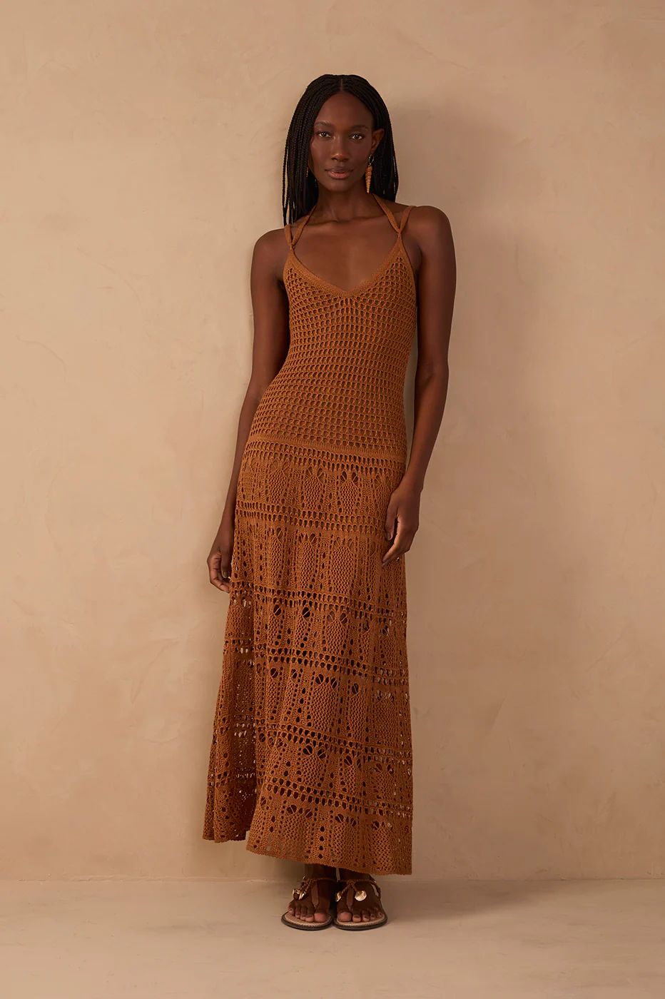 V Neck Open Tricot Maxi Dress