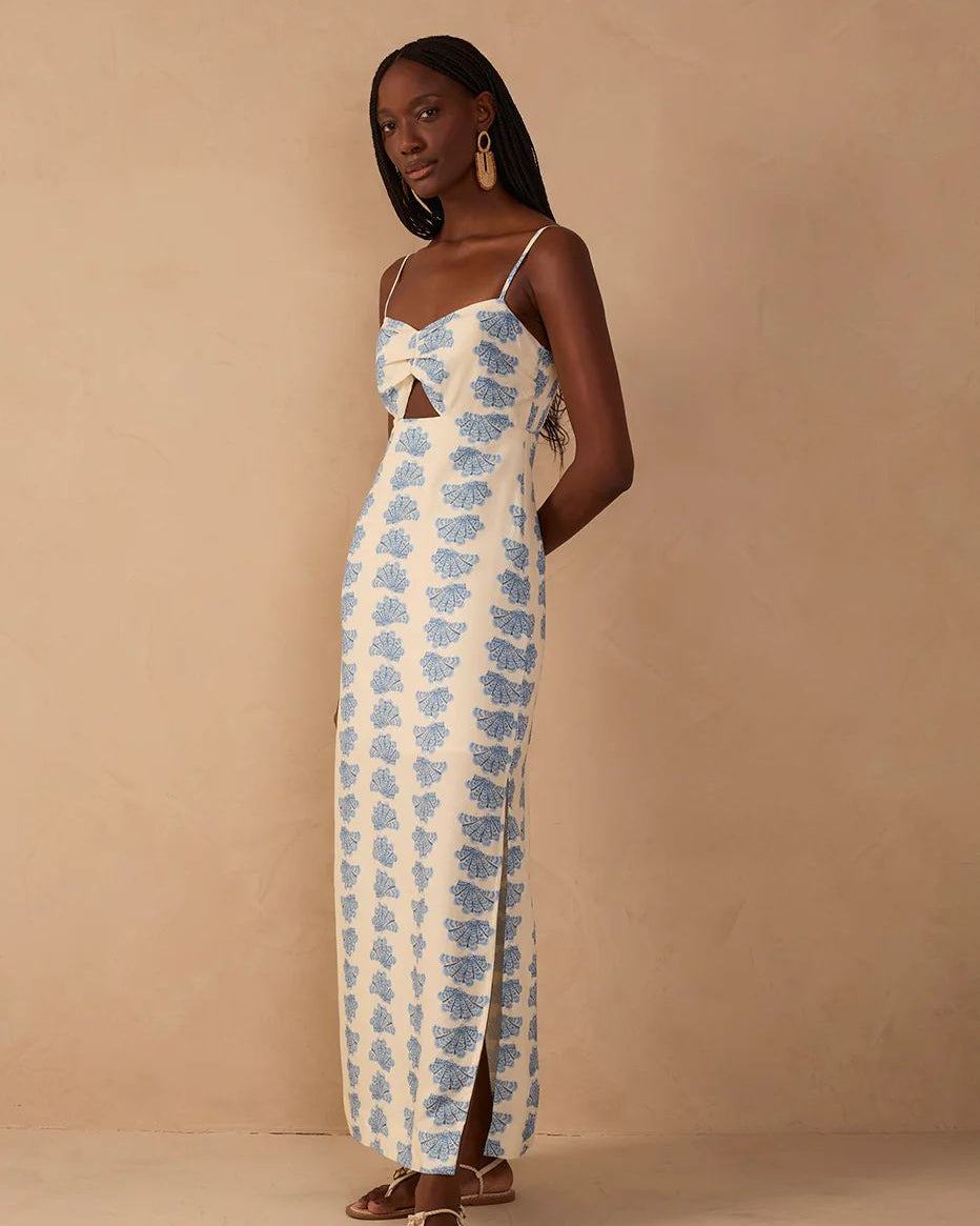 Off-White Acuario Side slit Linen Maxi dress