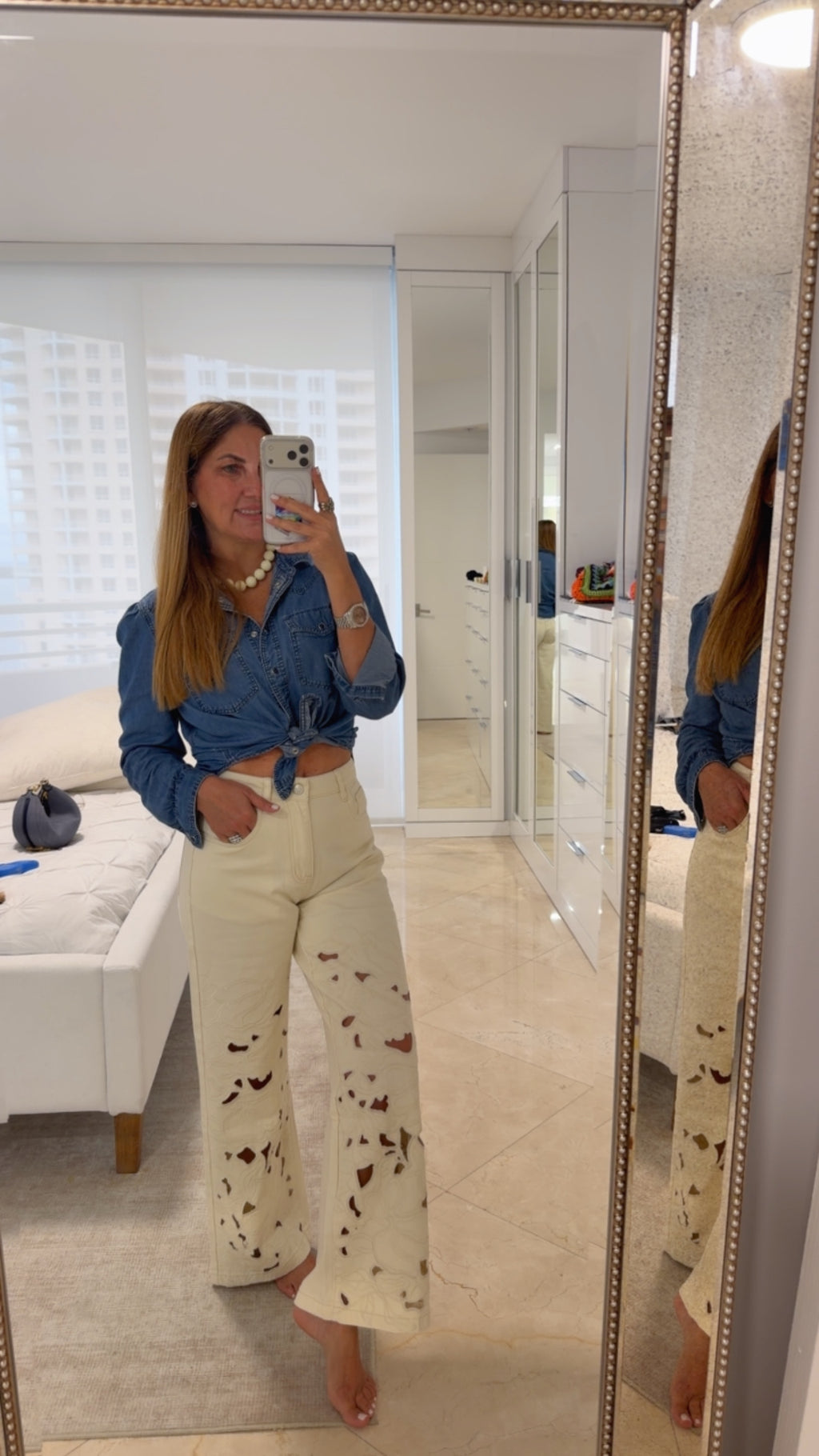 Coastal Cutout Wide-Leg Jeans