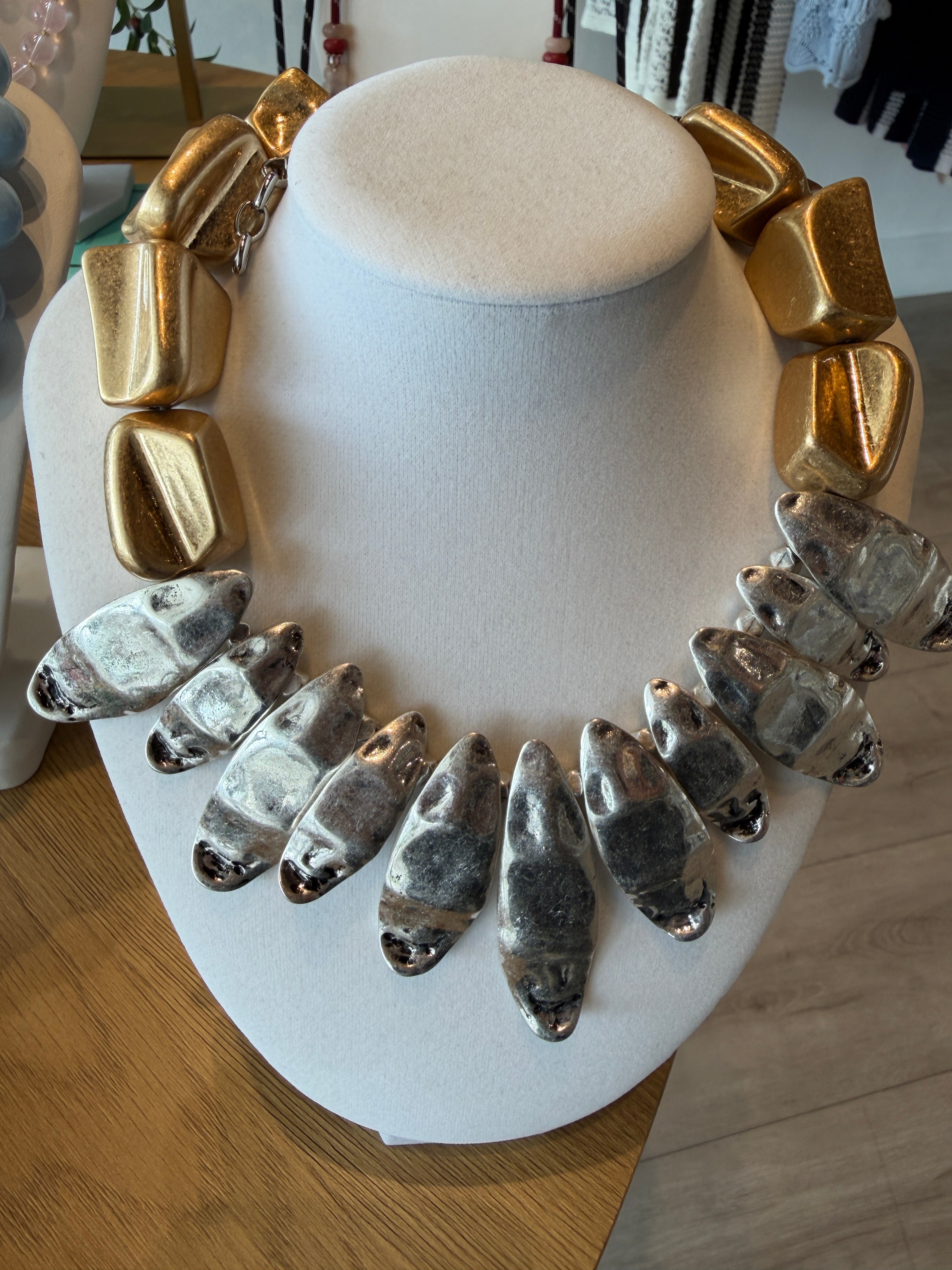 Golden  And Silver Edge Statement Necklace