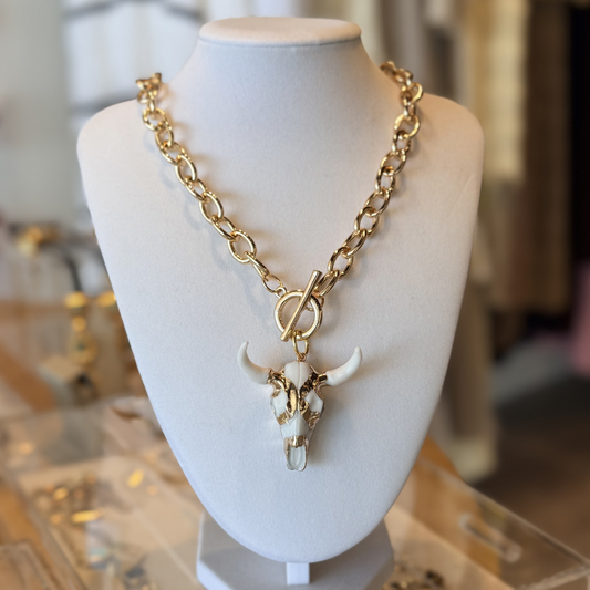Western Luxe Bull Skull Necklace
