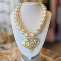 Golden Heart Pearl Statement Necklace
