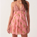 Pink Oásis V Neck Ruffled Lurex Dress