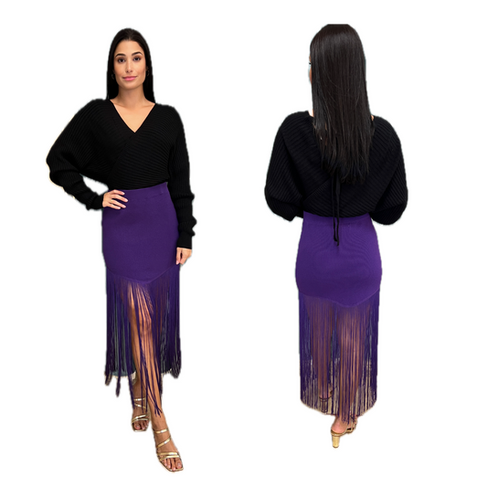 V-neck fringe skirt