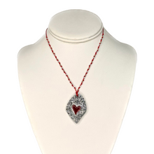 Red chain with heart in pewter