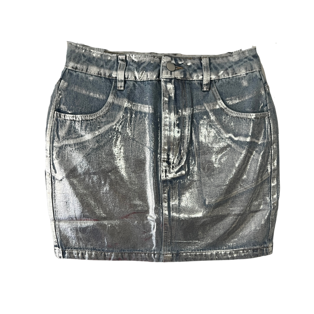 Metallic jean mini skirt