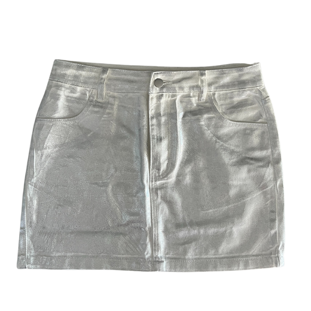 Metallic jean mini skirt