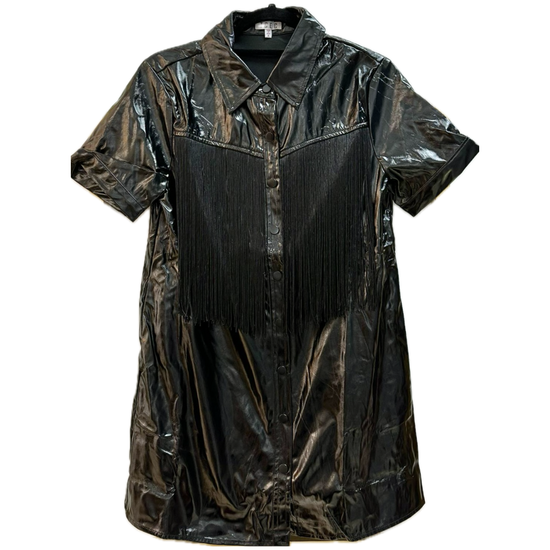 Vestido de cuerina y flecos