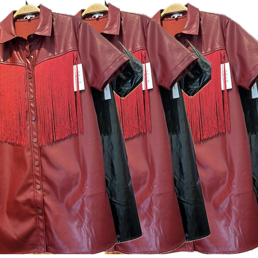 Vestido de cuerina y flecos