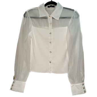 Camisa blanca manga larga con transparencia