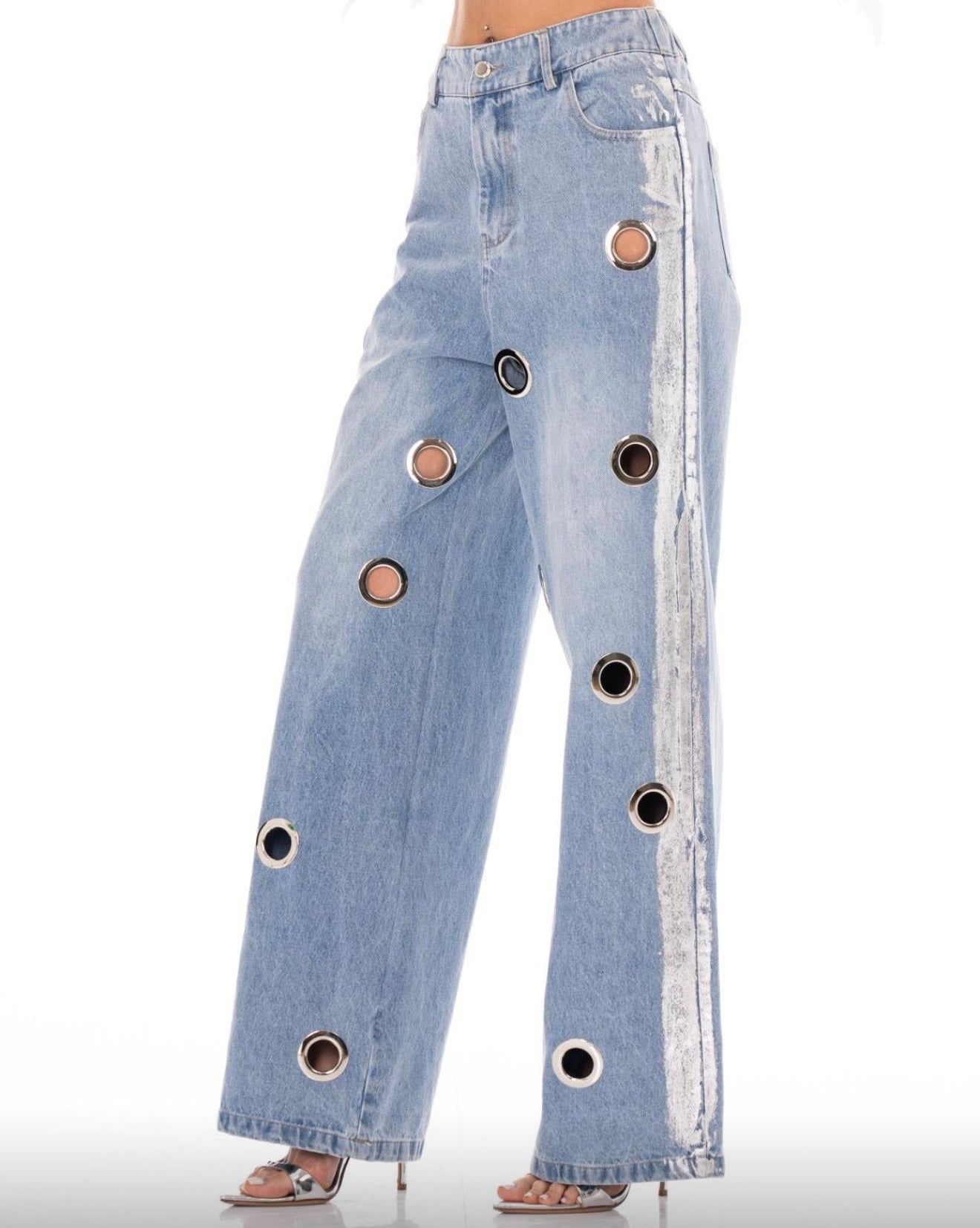 Riviera Grommet Wide-Leg Jeans