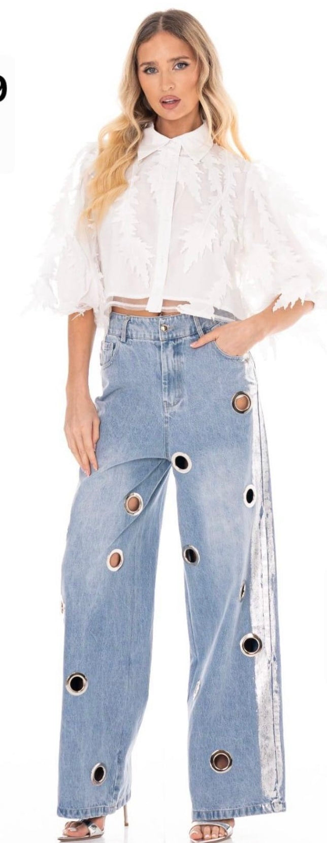 Riviera Grommet Wide-Leg Jeans 0